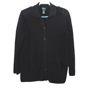 Lauren RALPH LAUREN black cable knit button cardigan cotton sweater Women's XL